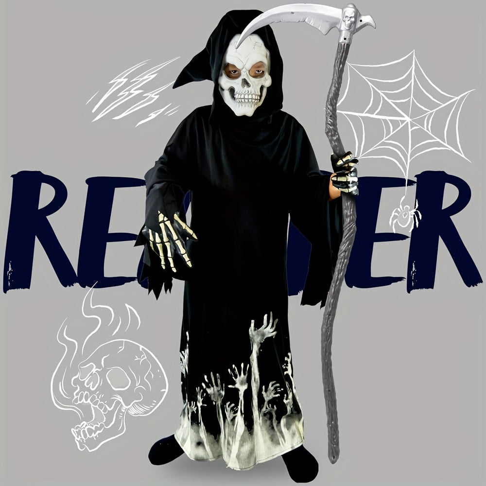 SYNCFUN Glow in the Dark Grim Reaper Costume for Boys, Halloween Costumes for Kids, Boys