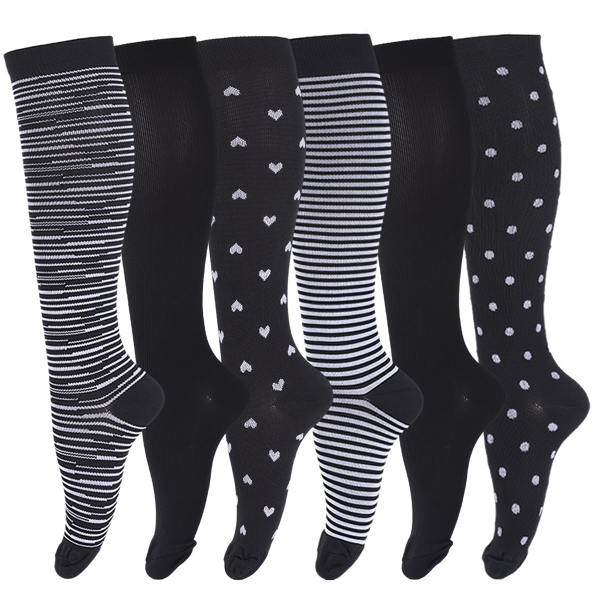 Set 6 Paia Calze a Compressione 15-20mmHg - Calzini Graduati Unisex