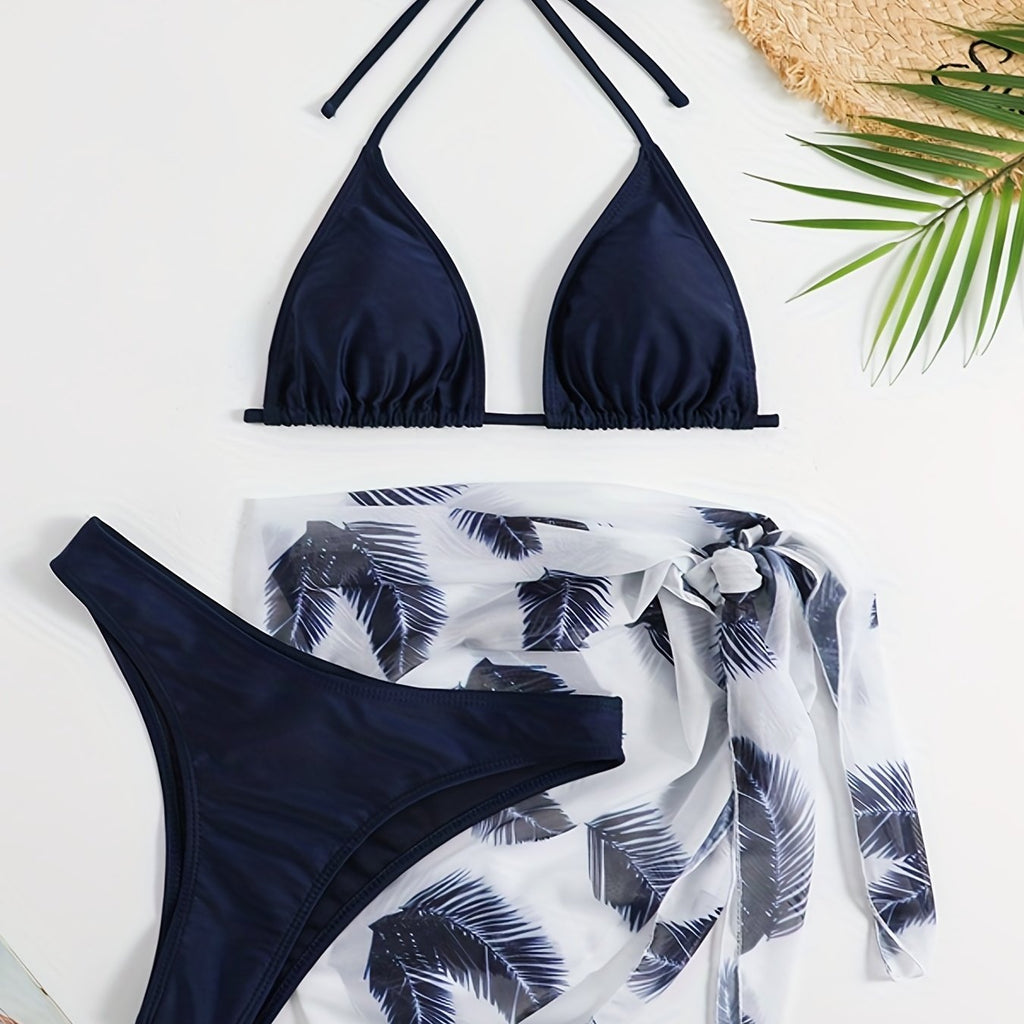 Bikini Donna 3 Pezzi Mesh Stampa - Collo V Laccetti Alta Elasticità