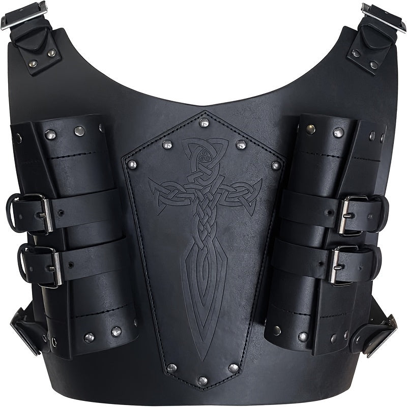 Medieval Viking-Inspired PU Leather Sword Sheath - Adjustable Renaissance Knight & Mercenary Dual Back Scabbard for Halloween, LARP, and Stage Costumes