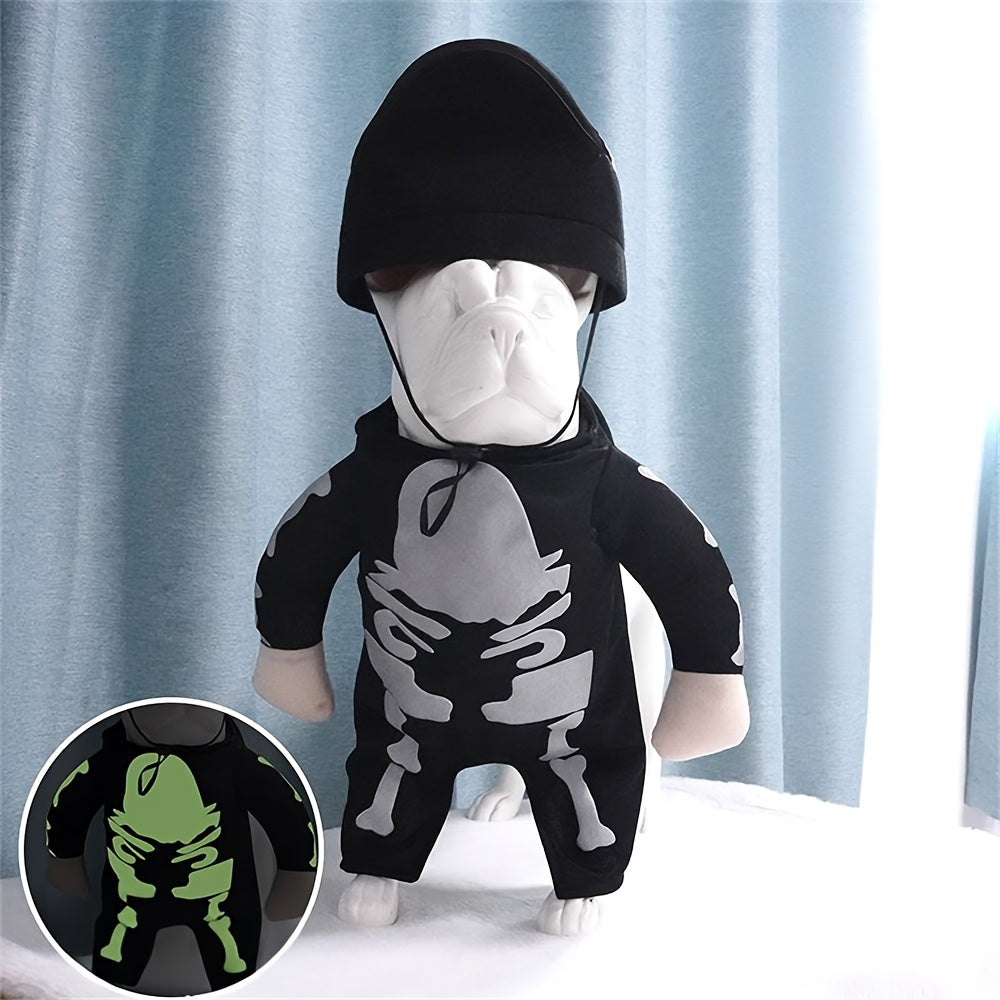 Dog Halloween Costumes Glow-in-The-Dark Skeleton Skull Outfit & Hat Small Dog Costume, Funny Scary Halloween Costumes Cosplay Clothes For Small Dog S, Black