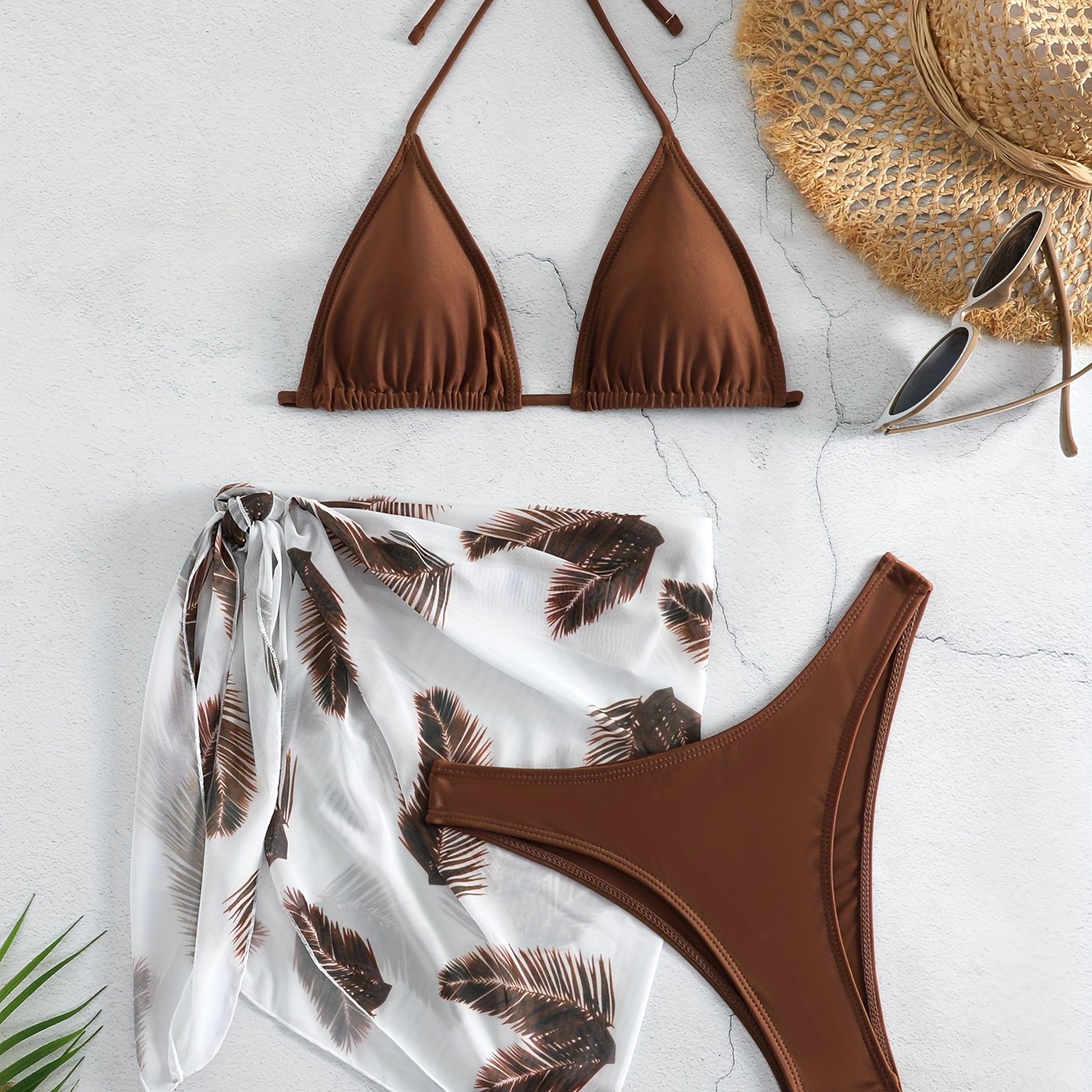 Bikini Donna 3 Pezzi Mesh Stampa - Collo V Laccetti Alta Elasticità