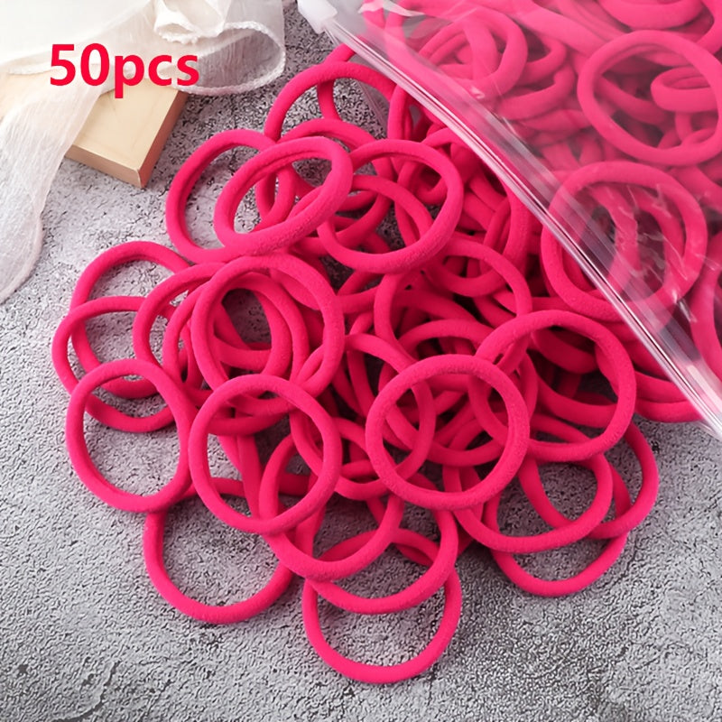 Set 50 Elastici per Capelli Donna - Fasce Elastiche Tinta Unita 4cm