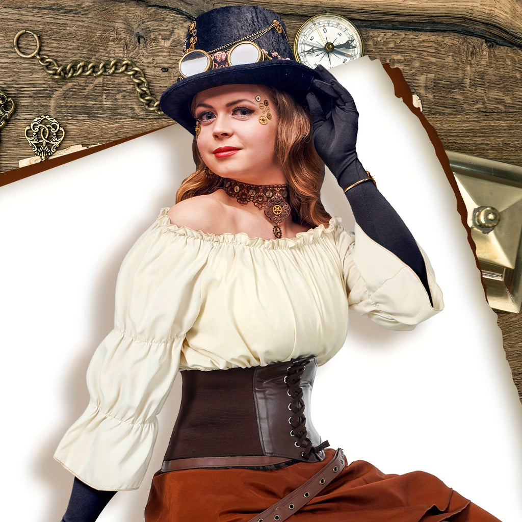 Costume Donna Pirata Rinascimentale – Set Steampunk 4 Pezzi per Halloween ,Carnevale