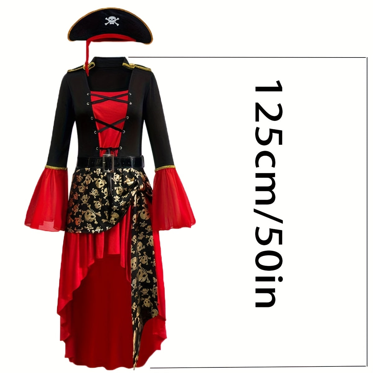 Costume Pirata Donna Rosso – Vestito Halloween con Cintura e Cappello