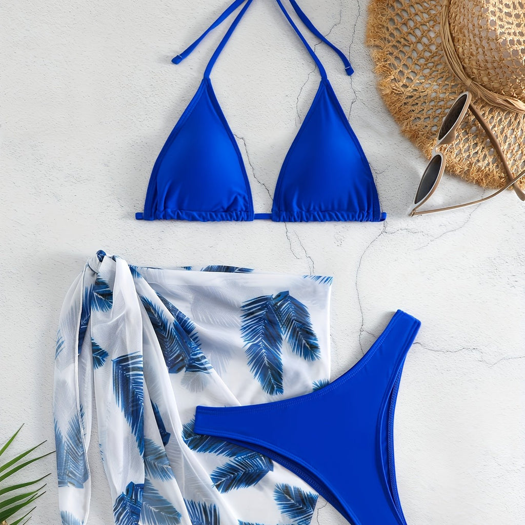 Bikini Donna 3 Pezzi Mesh Stampa - Collo V Laccetti Alta Elasticità