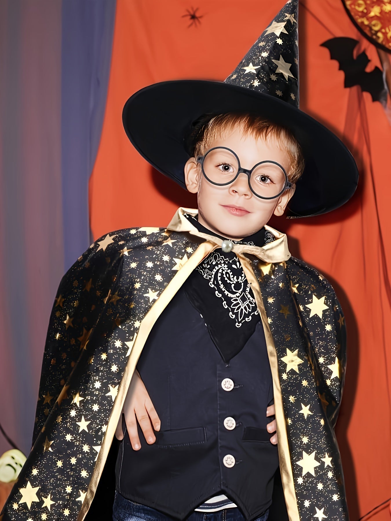 Costume Mago Bambino Nero – Mantello con Cappello per Halloween e Carnevale
