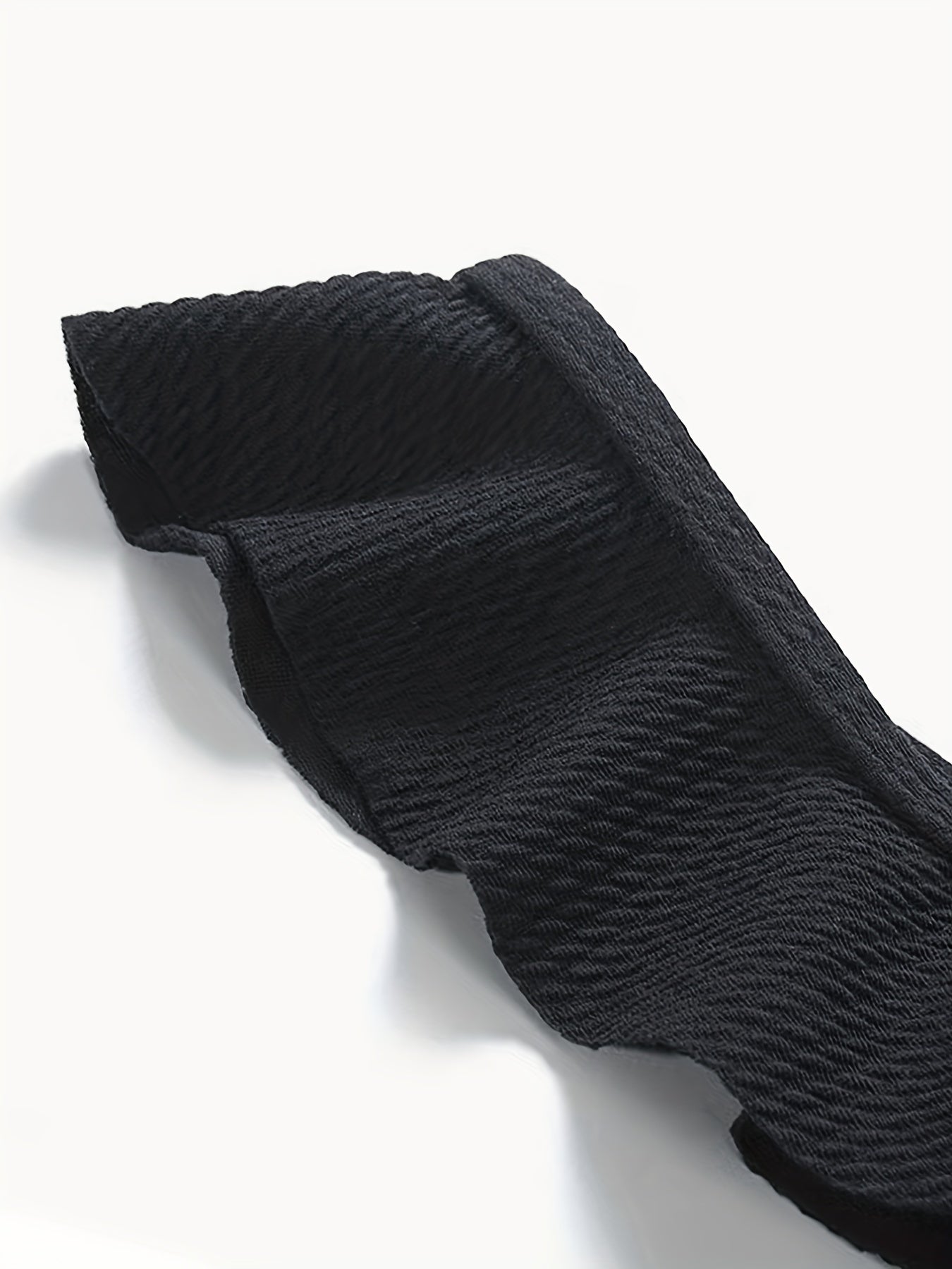 Bikini Donna 2 Pezzi Nero Vita Alta - Bordi Ruffle Elastico Tinta Unita