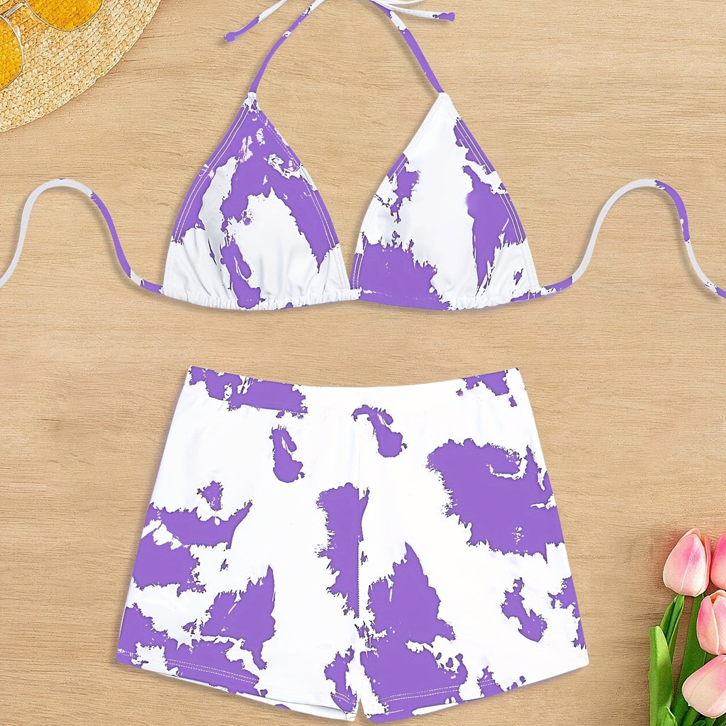 Bikini Donna 2 Pezzi Tie Dye - Halter Vita Alta Regolabile Stile Boxer