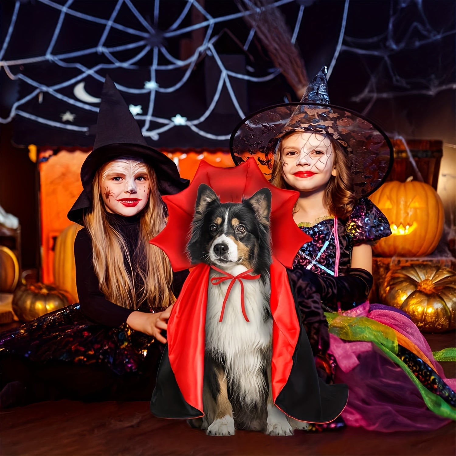 Costume Halloween Cane Vampiro Diavolo - Mantello Rosso Nero per Cani Piccoli Medi Grandi