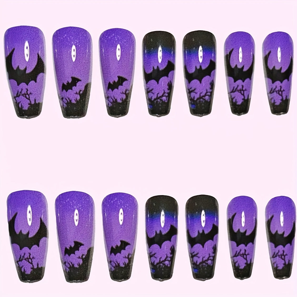 24pcs Full Cover Bat Wraps Compatible for Halloween Costumes - Detachable Bat Wing Shards, Glossy Machine Nails (24pcs) for Hands & Feet, Application, No Removal