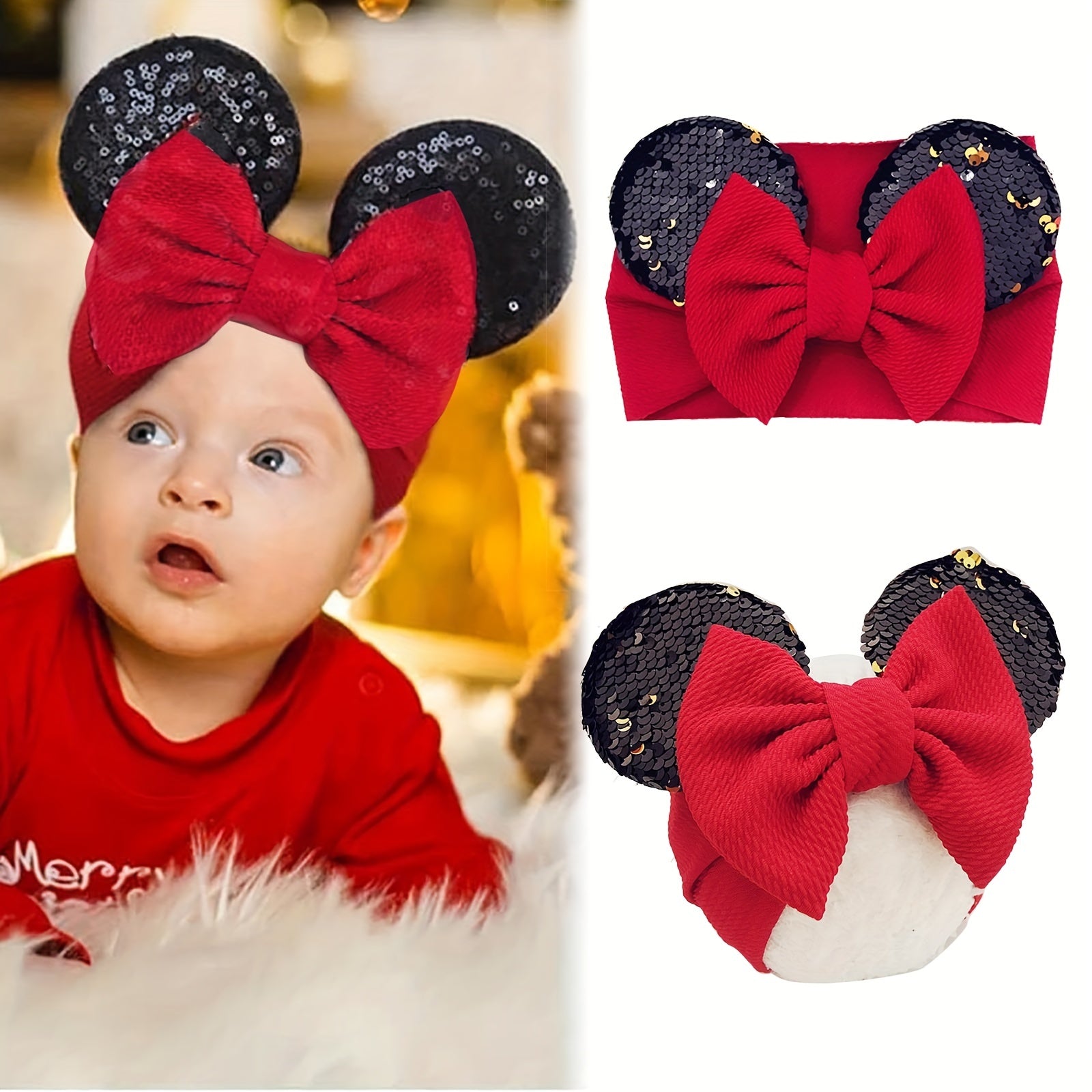 Turbante Neonato Adorabile con Orecchie e Fiocco Paillettes - Perfetto per Costume Bambina e Cosplay Cartoon