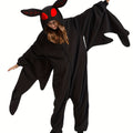 Cartoon Mothman Fuzzy Hooded Jumpsuit, Cute Long Sleeve Zip Up Pajamas - Perfect For Halloween & Christmas Cosplay Costumes, Women's Sleepwear & Loungewear