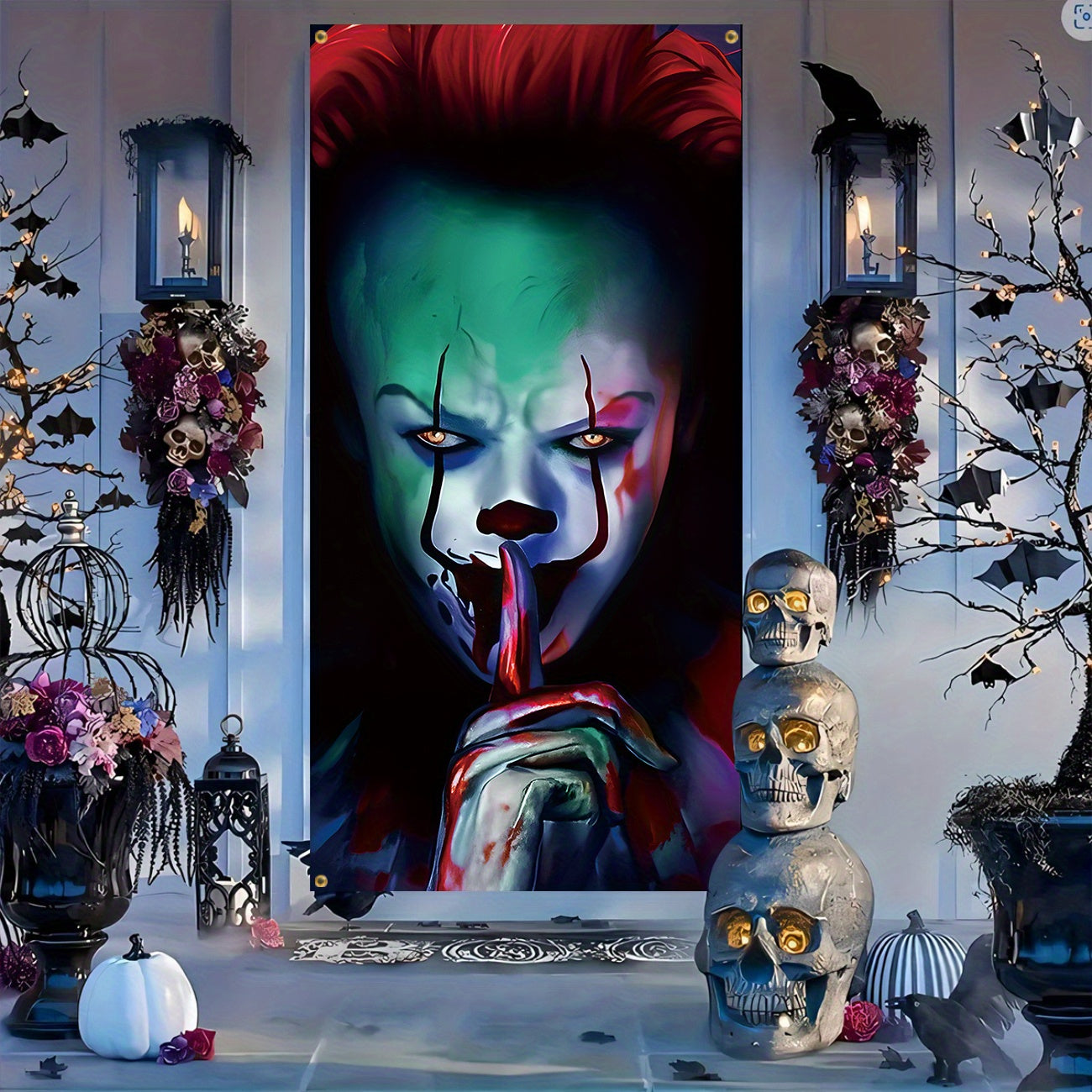 Banner Porta Halloween 2D – Decorazione Faccia Spaventosa per Ingresso e Giardino