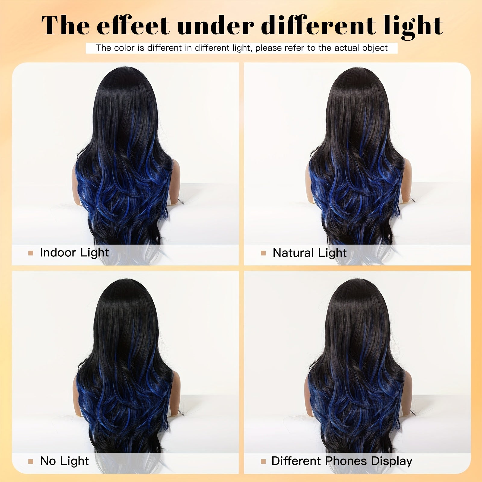 Parrucca Donna Blu Ondulata 66 cm – Effetto Ombre, Riga Centrale