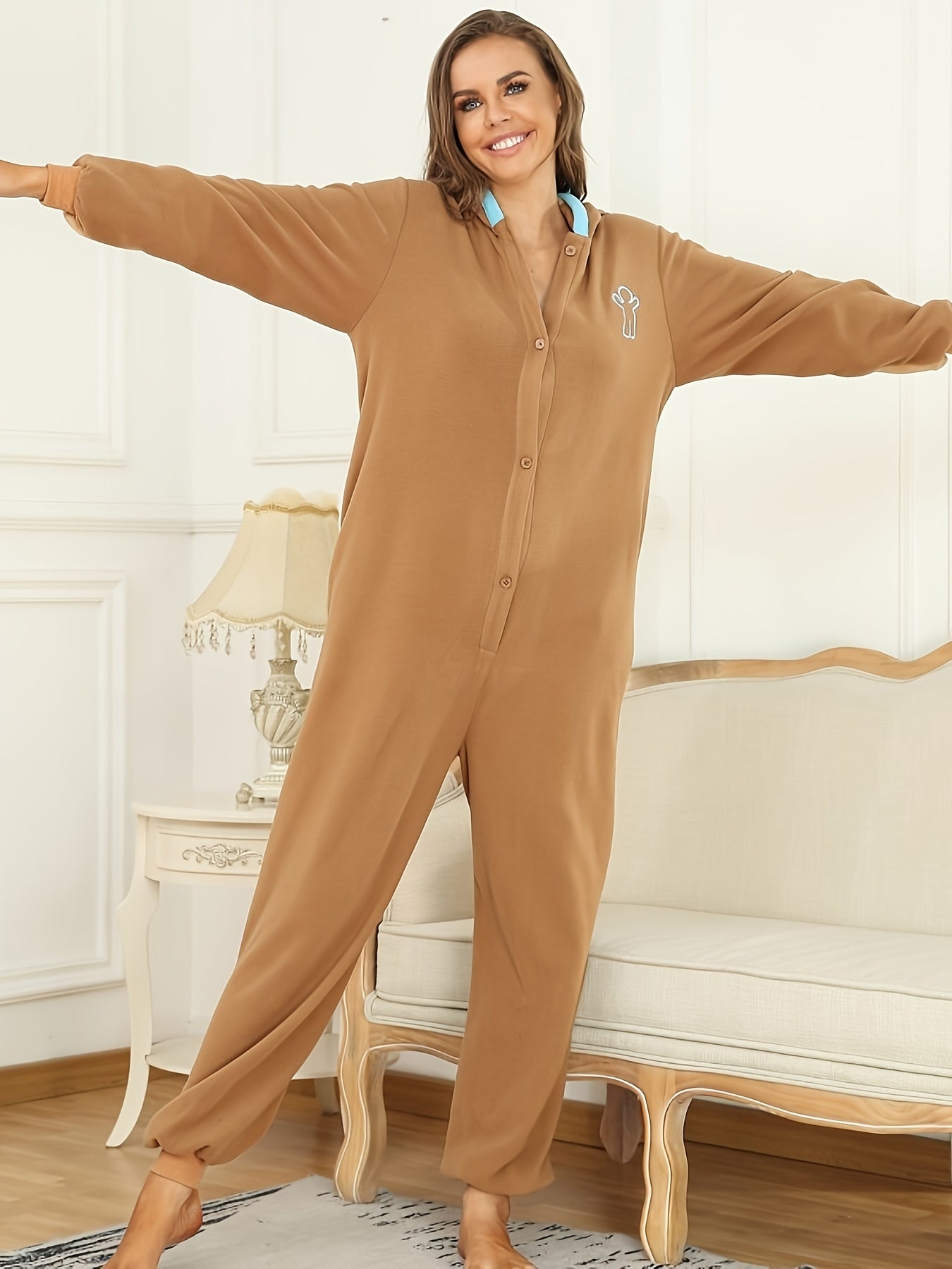 Unisex Long Sleeve Long Pants Warm Polar Fleece Fall/Winter Onesie Costumes One Piece Cosplay Pajama Sleepwear for Adult Gingerbread Men