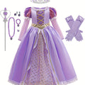 Vestito Principessa Viola con Tiara Dorata – Costume Bambina per Halloween e Feste