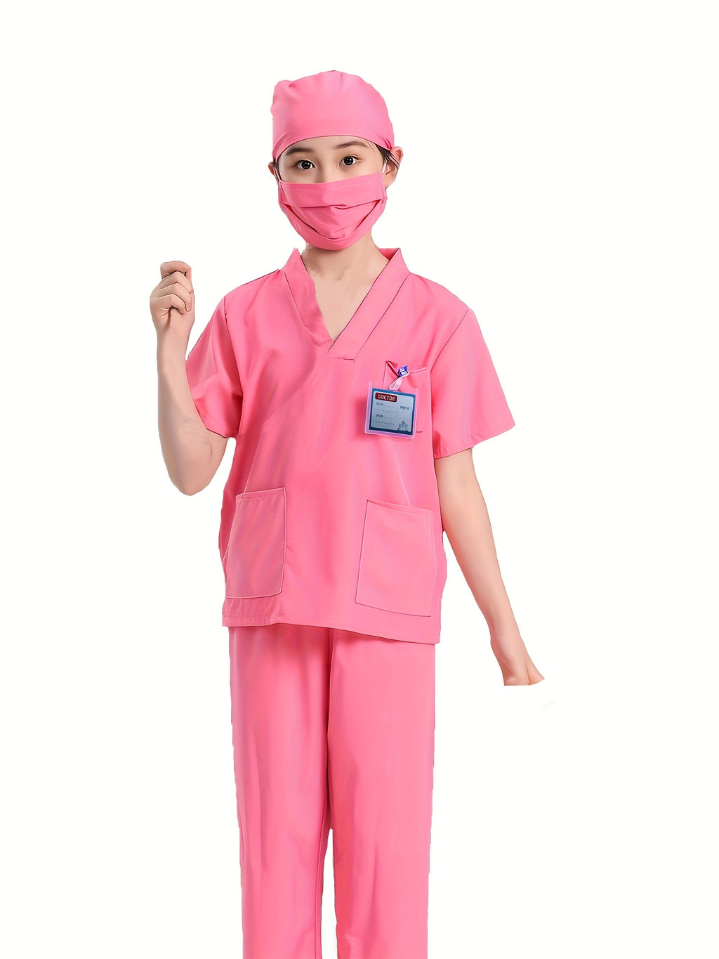 Set Costume Medico Bambini – 6 Pezzi Grembiule, Pantaloni, Cappello, Maschera, Cartellino Nome e Giacca Ricamata