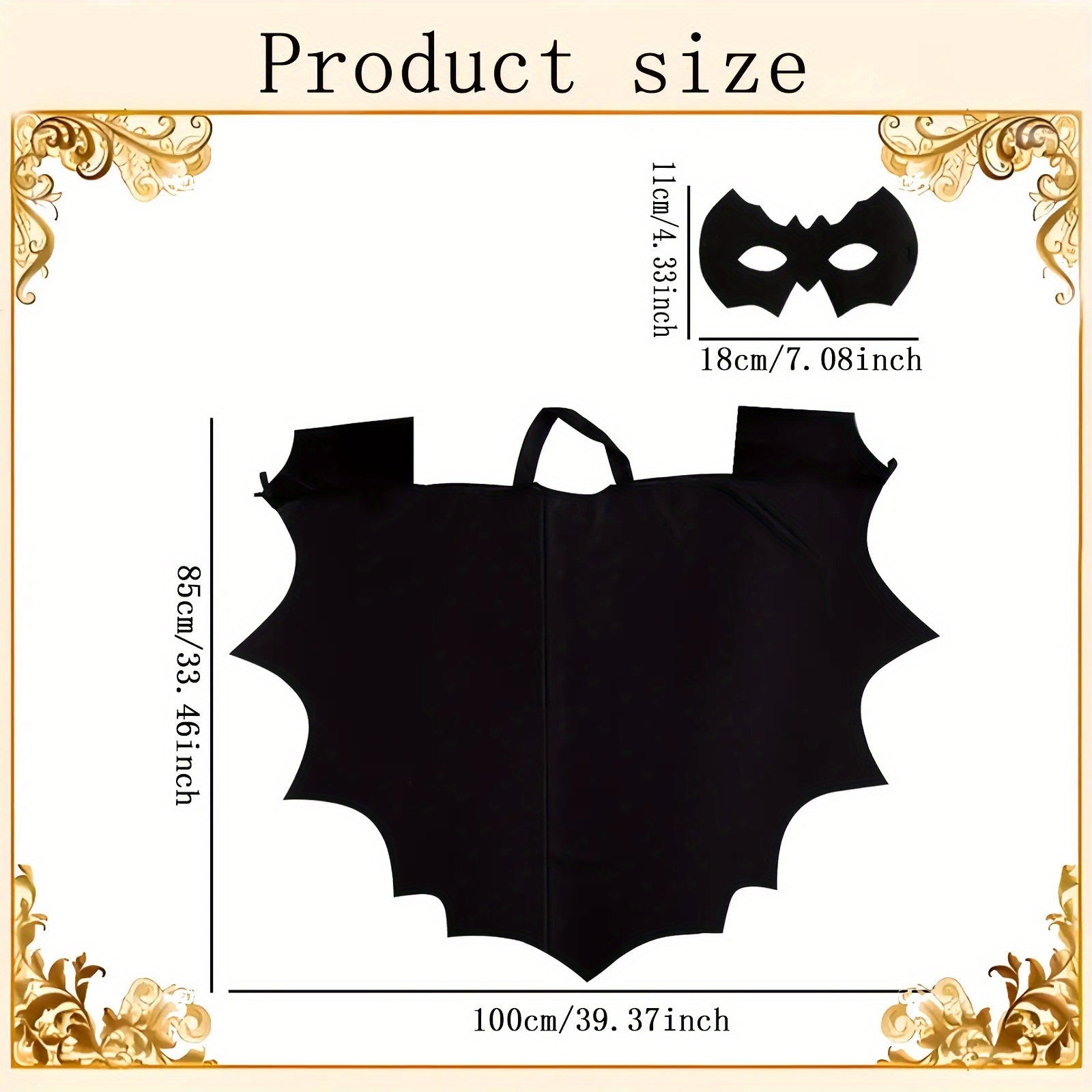 Set Costume Pipistrello Halloween – Mantella con Ali, Maschera Occhi e Fermaglio Capelli
