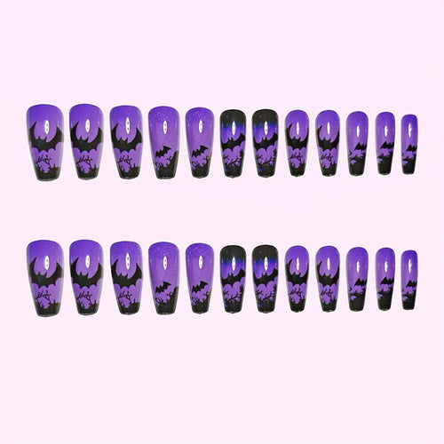 24pcs Full Cover Bat Wraps Compatible for Halloween Costumes - Detachable Bat Wing Shards, Glossy Machine Nails (24pcs) for Hands & Feet, Application, No Removal