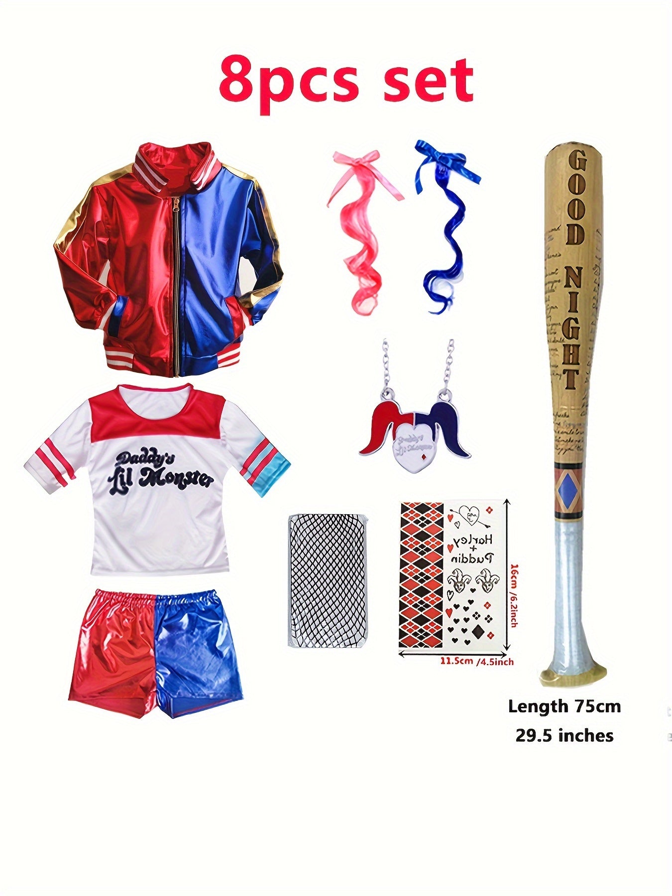 Set 8 Pezzi Costume Halloween Bambina Clown - Include Giacca Shorts e Accessori Perfetto per Feste Titolo: Set 8 Pezzi Costume Halloween Bambina Clown - Include Giacca Shorts e Accessori Perfetto per Feste