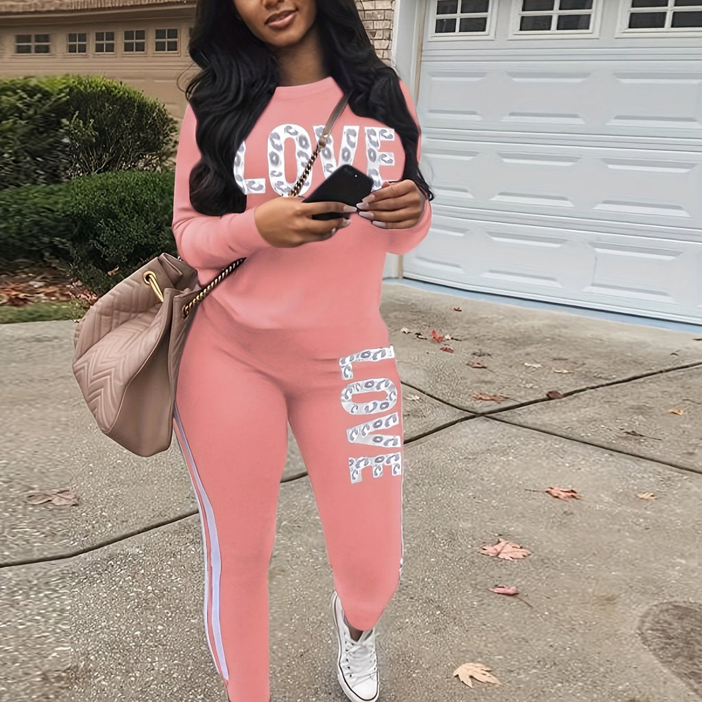Tuta Sportiva Donna Due Pezzi - Completo Felpa e Pantaloni Stampa Love