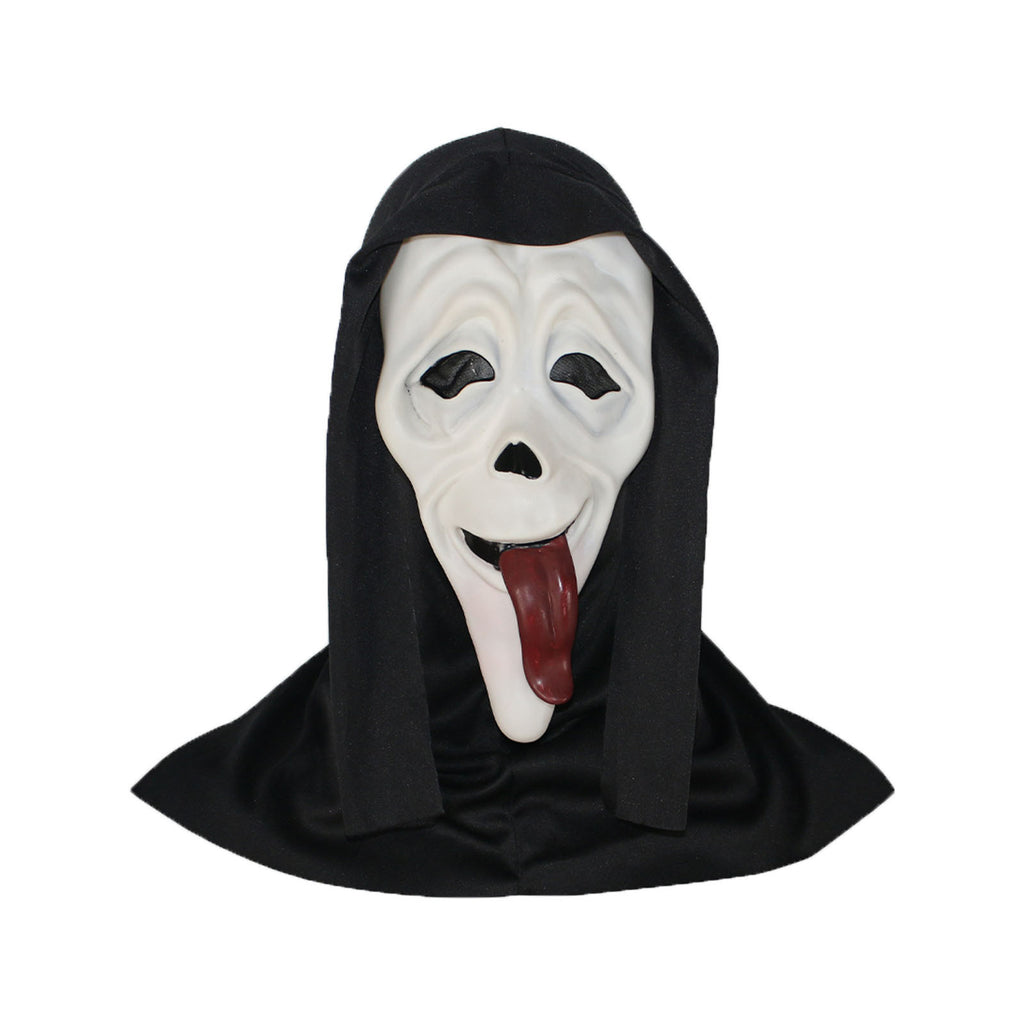 Horror Mask with Red Tongue & Black Hat - Realistic Rice Texture & Exaggerated Eyes - Lightweight Silicone Halloween Costume Mask for Adults - Easy to Wear, No Batteries/Electricity - Spooky Party Makeup for Halloween, Carniv