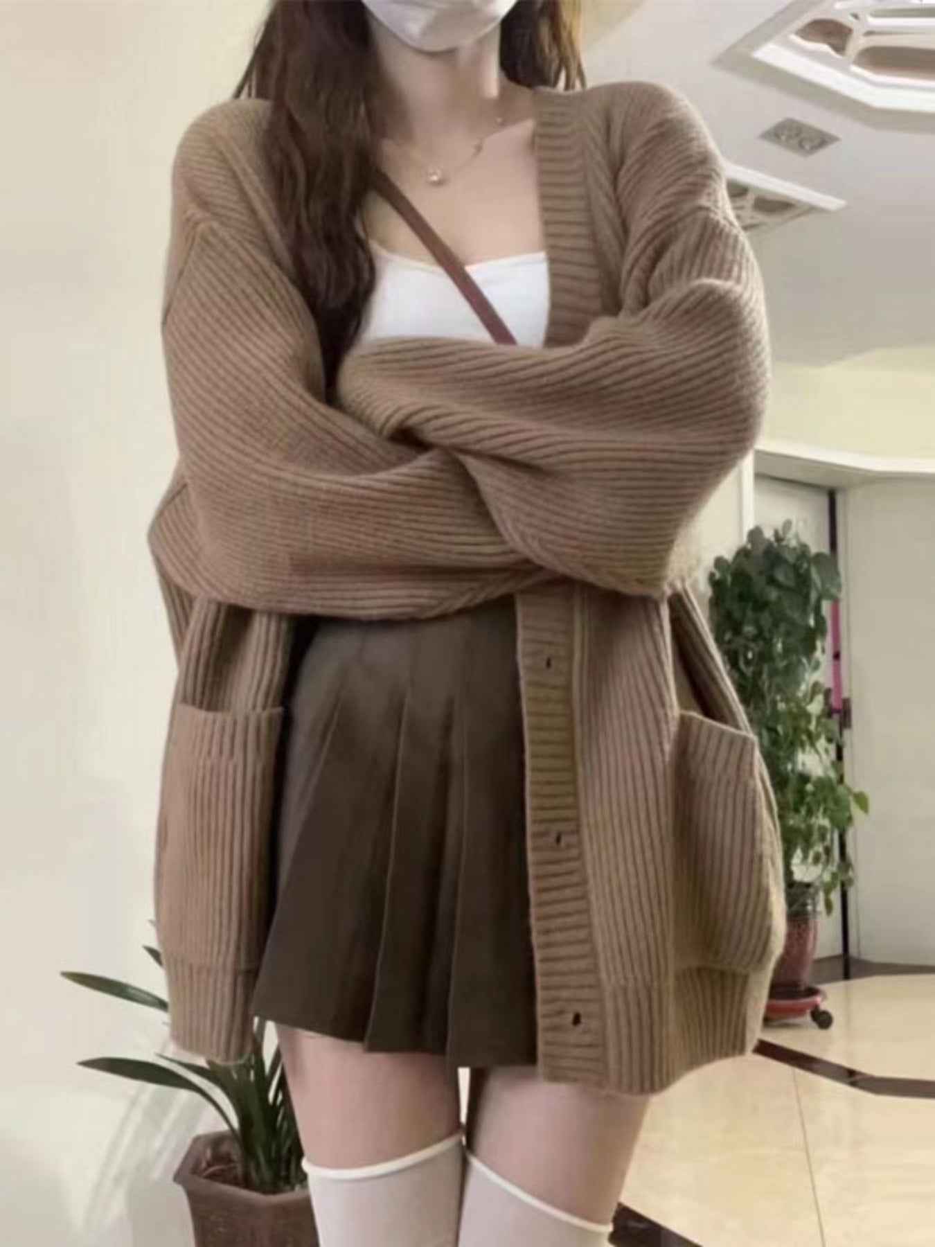Women'S 2025 New V-Neck Cardigan Sweater Coat - Loose Mid-Length Button-Front Closure, Long Sleeve Winter Warmth, Casual to Semi-Formal Solid Color Sweater Jacket, Versatile Everyday Outerwear for Fall & Winter, Easy-Care Coz