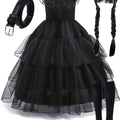Girls 3 Packs Halloween Vampire Girl Cosplay Costumes Black Princess Tutu Dress + Belt + Wig Kids Clothes