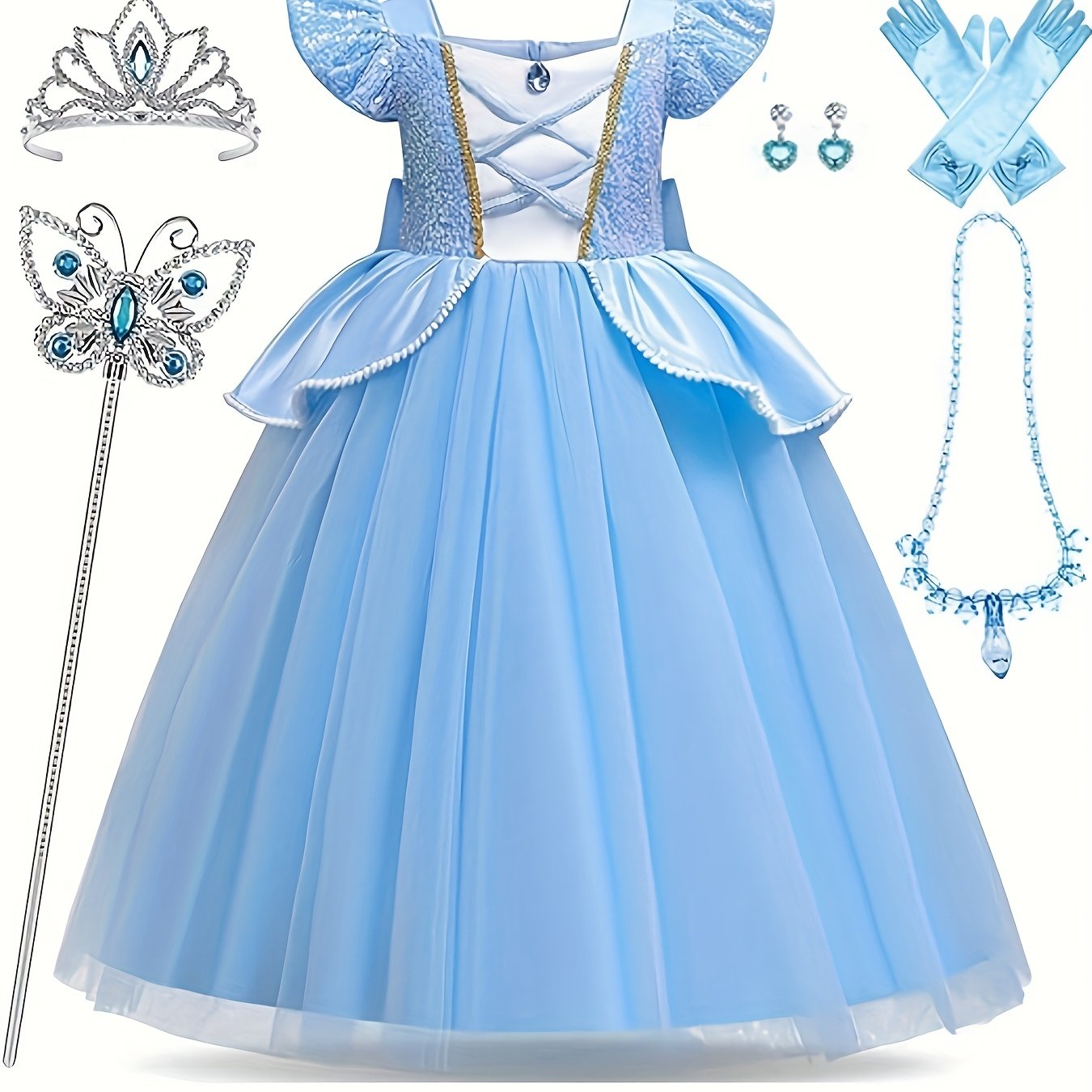 Vestito Principessa Bambina con Accessori – Costume Elegante per Carnevale Halloween e Feste