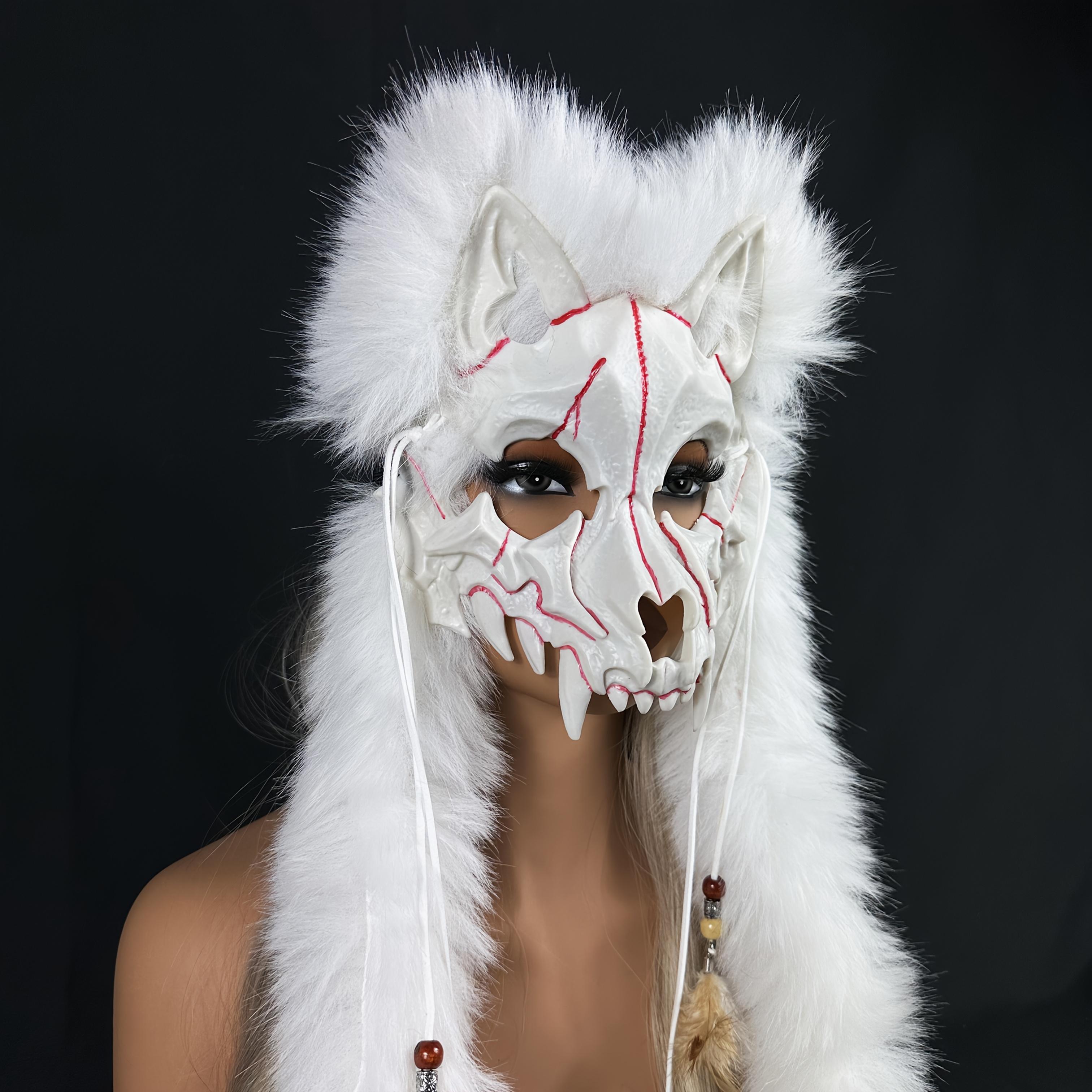 [Viking Warrior Mask] Viking Warrior and Wolf Mask with Faux Fur Headpiece | Carnival, Halloween, Winter Novelty Costume - No Battery