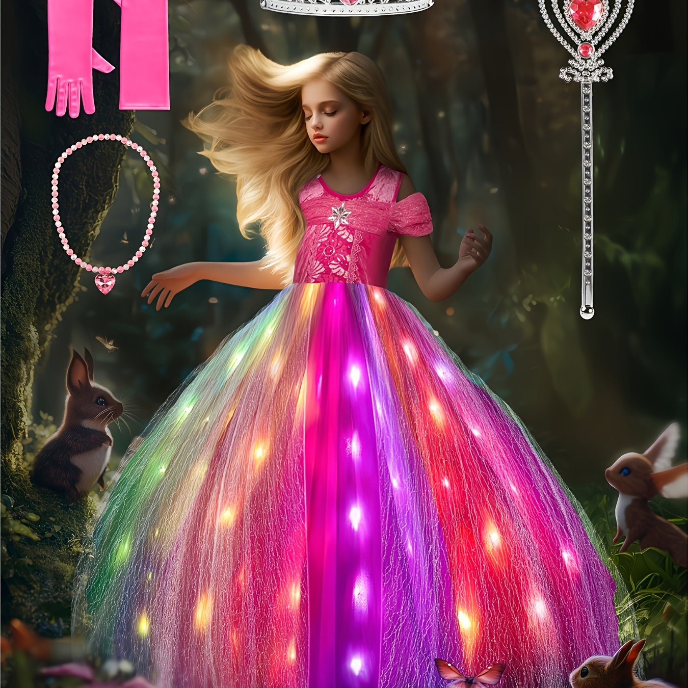 Vestito Principessa LED Bambina con Controllo Wireless – Costume Luminoso RGB per Feste