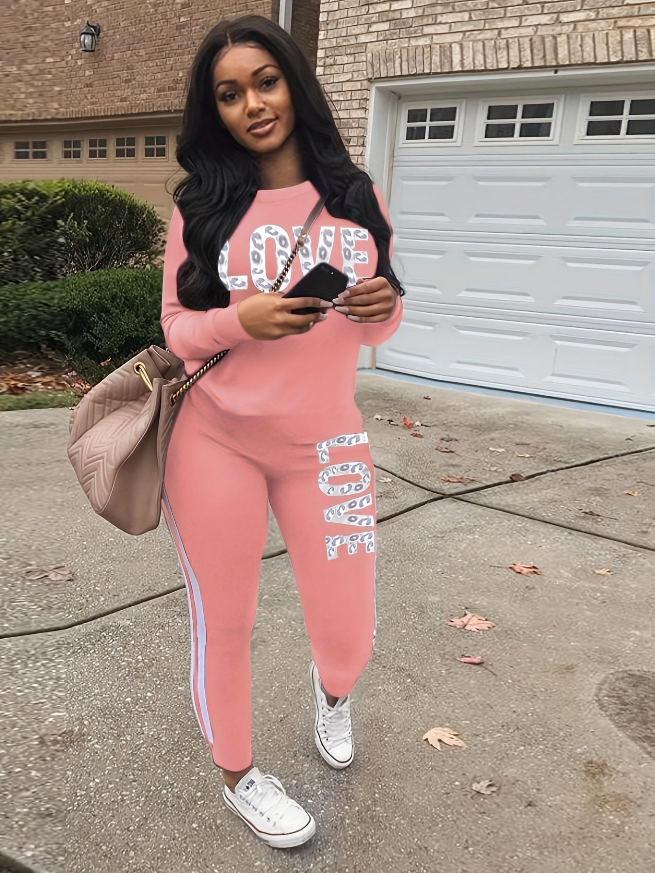 Tuta Sportiva Donna Due Pezzi - Completo Felpa e Pantaloni Stampa Love