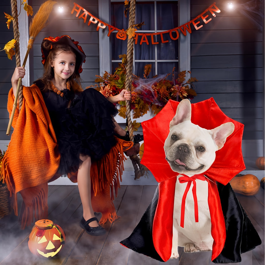 Costume Halloween Cane Vampiro Diavolo - Mantello Rosso Nero per Cani Piccoli Medi Grandi