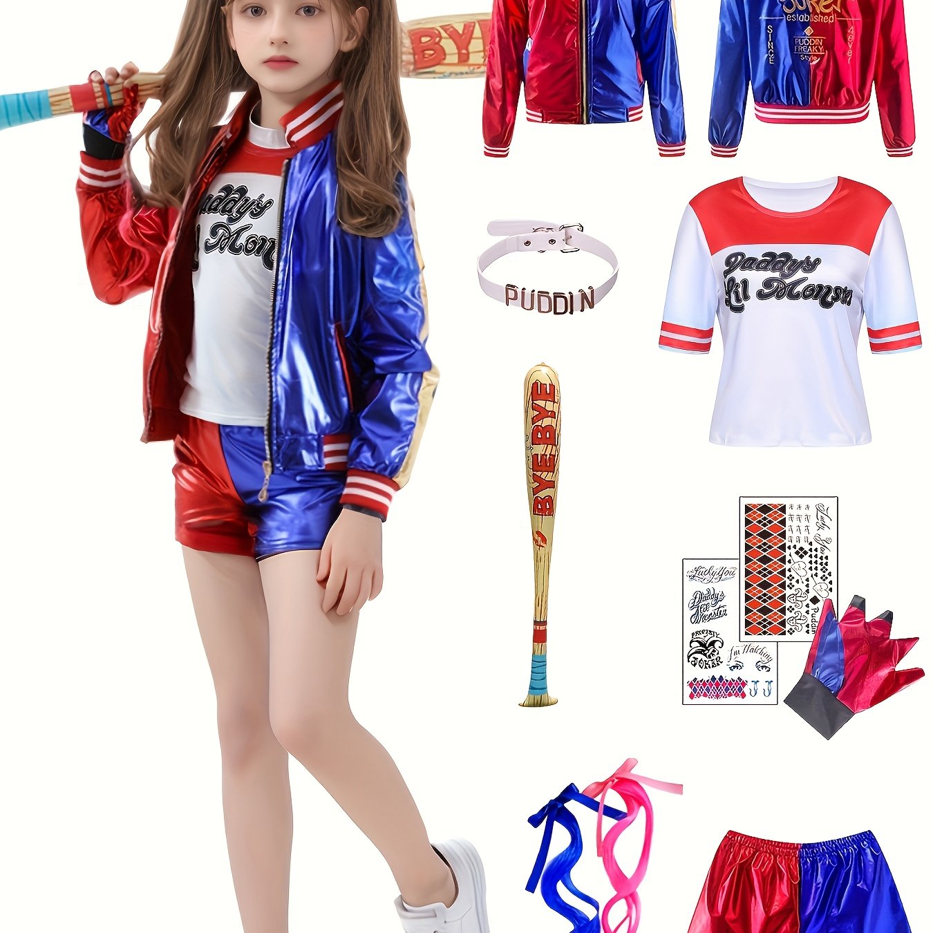 Set Costume Joker Bambina – 10 Pezzi Outfit Clown Colorato con Giacca “Lil Monster”