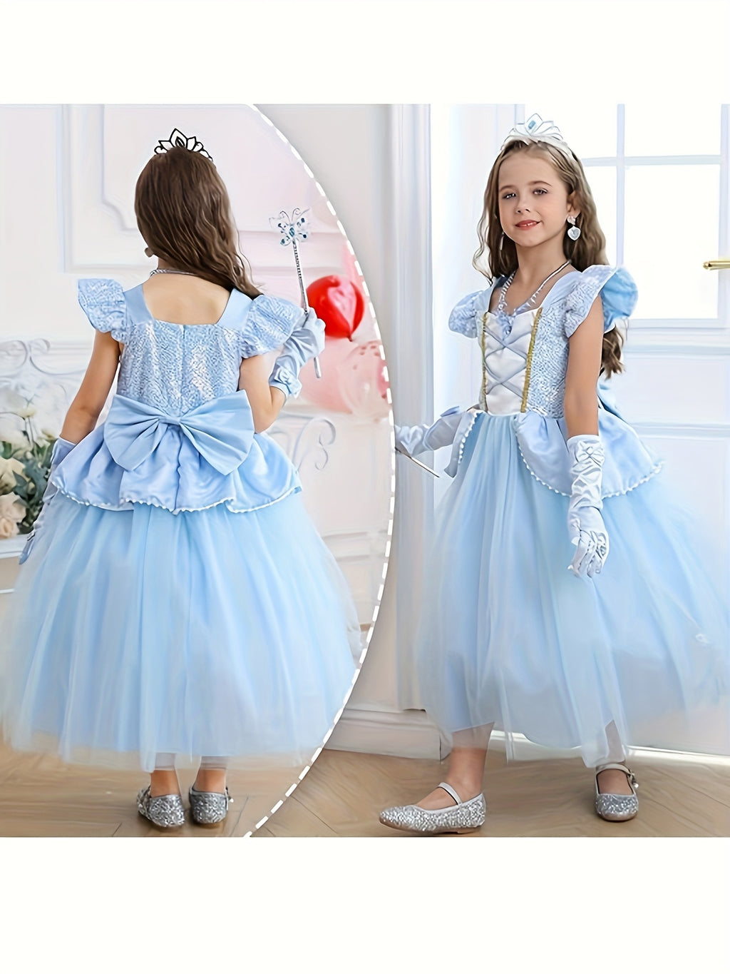 Vestito Principessa Bambina con Accessori – Costume Elegante per Carnevale Halloween e Feste
