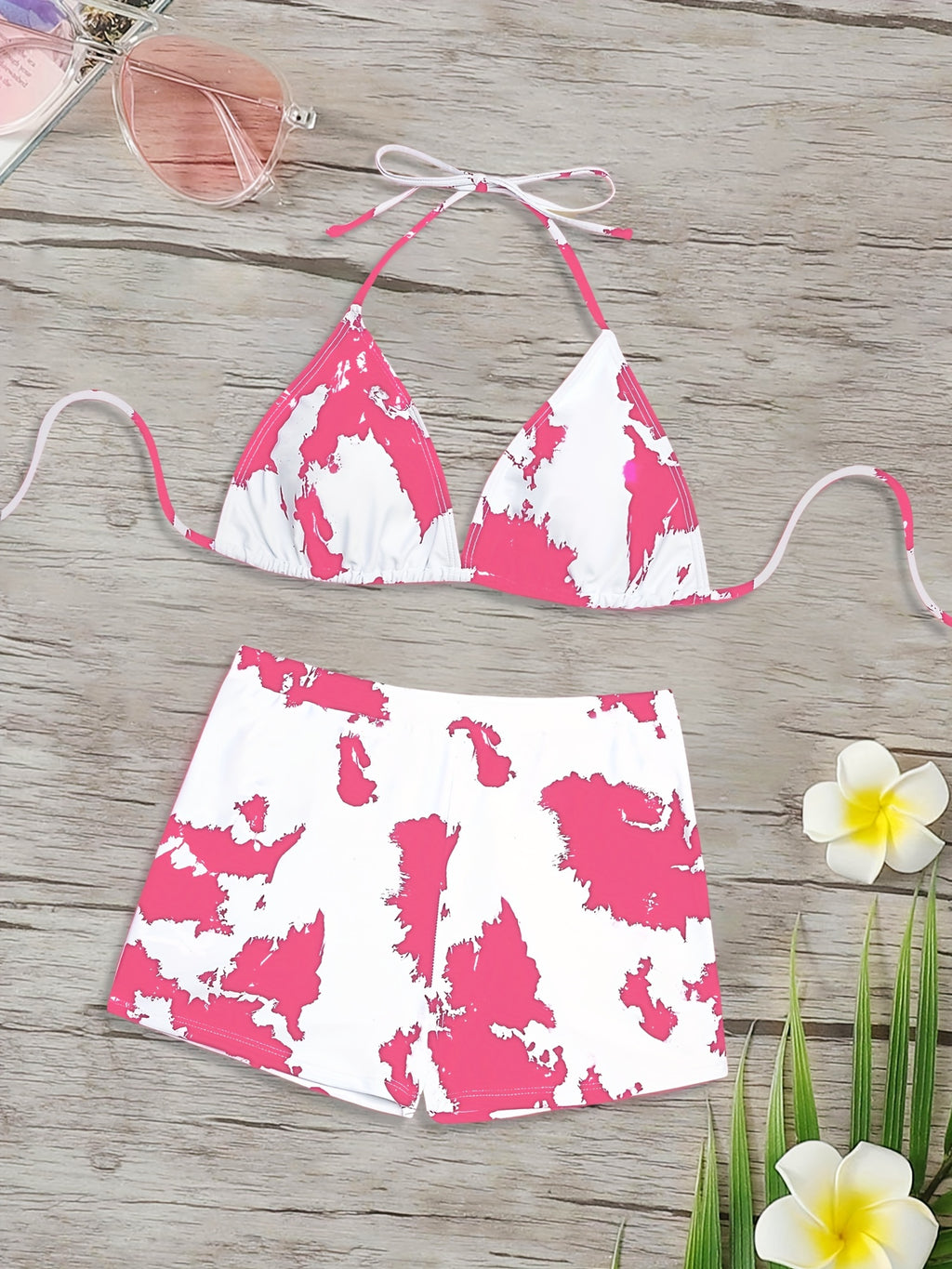 Bikini Donna 2 Pezzi Tie Dye - Halter Vita Alta Regolabile Stile Boxer