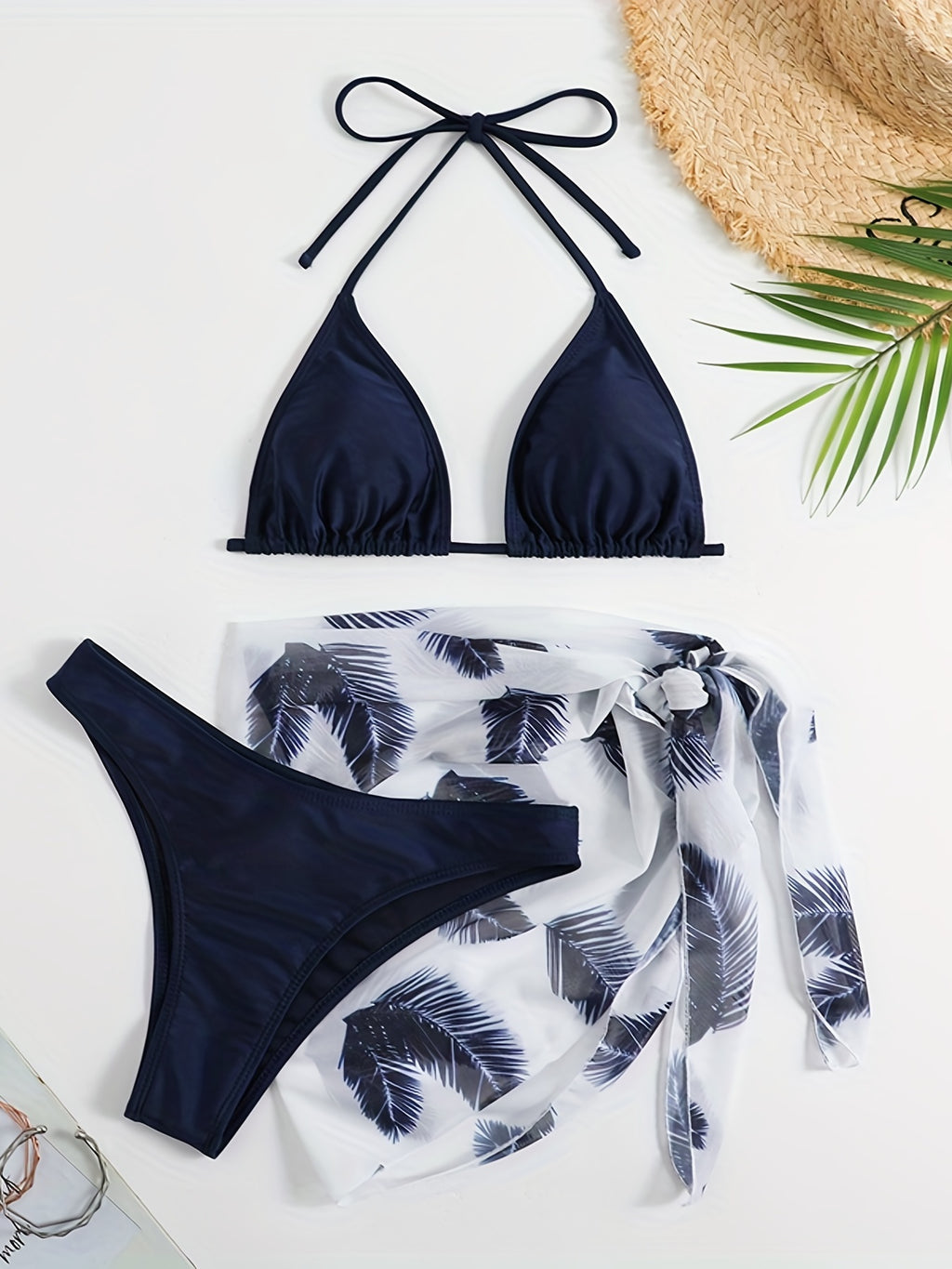 Bikini Donna 3 Pezzi Mesh Stampa - Collo V Laccetti Alta Elasticità