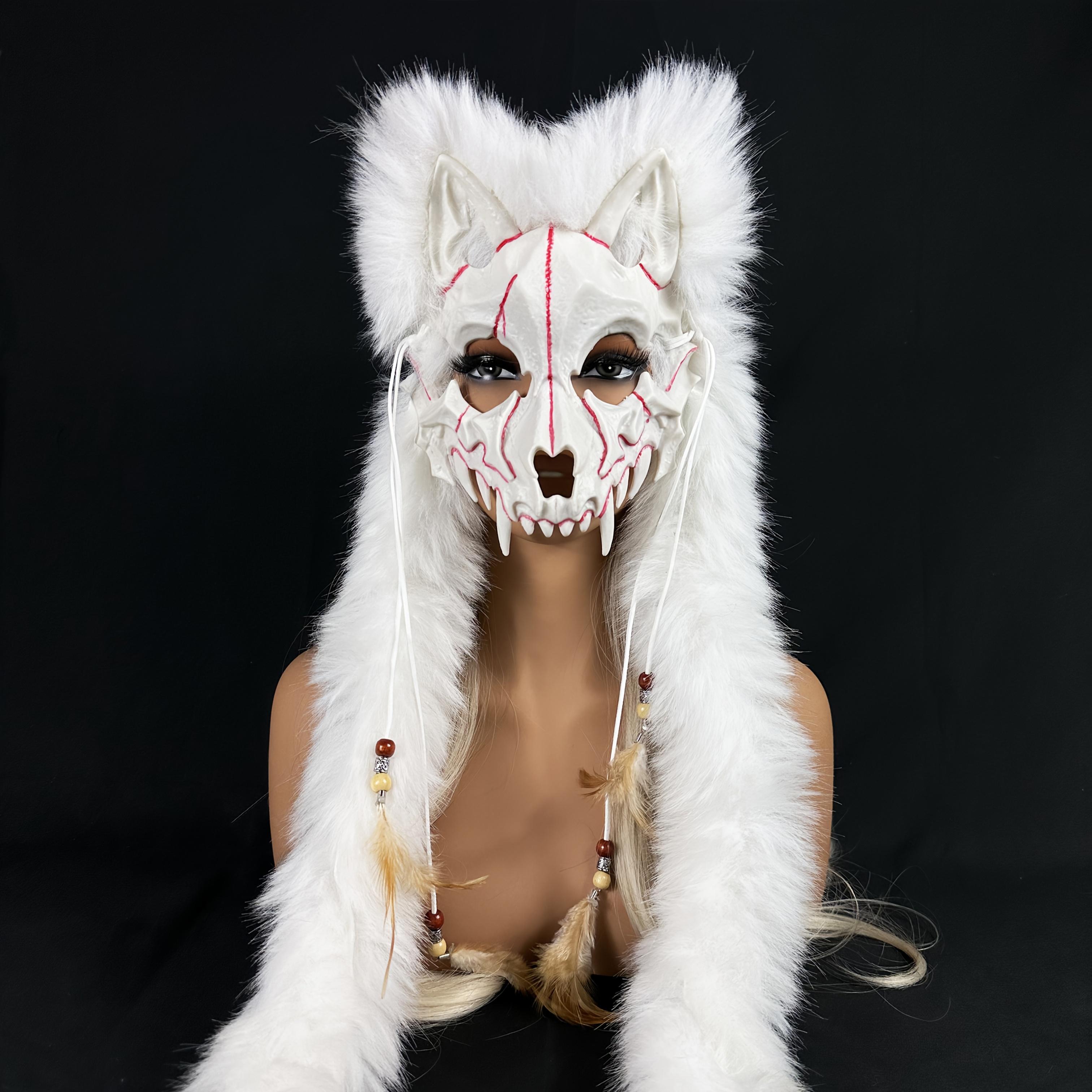 [Viking Warrior Mask] Viking Warrior and Wolf Mask with Faux Fur Headpiece | Carnival, Halloween, Winter Novelty Costume - No Battery