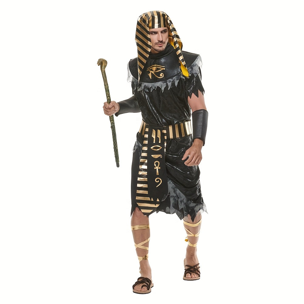 Costume Faraone Egizio Nero Uomo – Abito Storico con Copricapo per Halloween e Feste