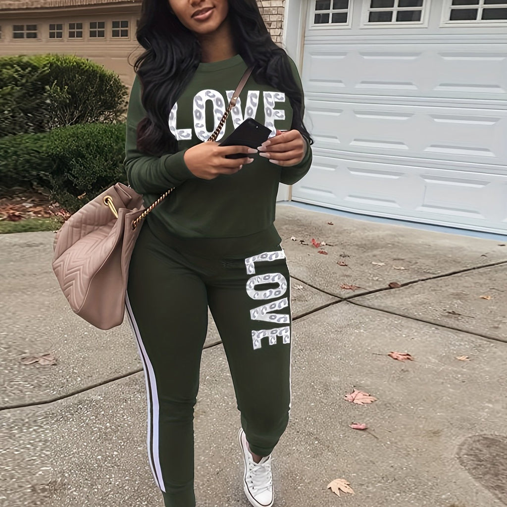 Tuta Sportiva Donna Due Pezzi - Completo Felpa e Pantaloni Stampa Love