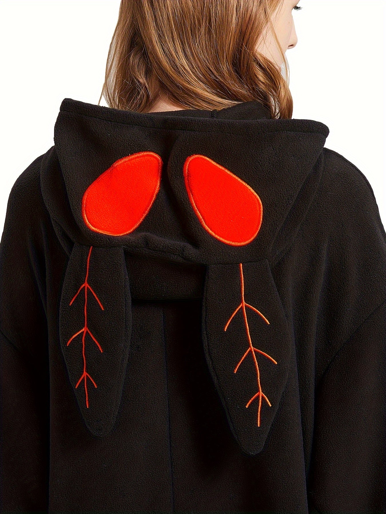 Cartoon Mothman Fuzzy Hooded Jumpsuit, Cute Long Sleeve Zip Up Pajamas - Perfect For Halloween & Christmas Cosplay Costumes, Women's Sleepwear & Loungewear