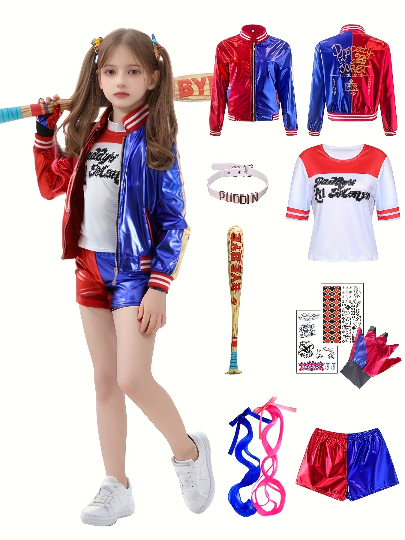 Set Costume Joker Bambina – 10 Pezzi Outfit Clown Colorato con Giacca “Lil Monster”