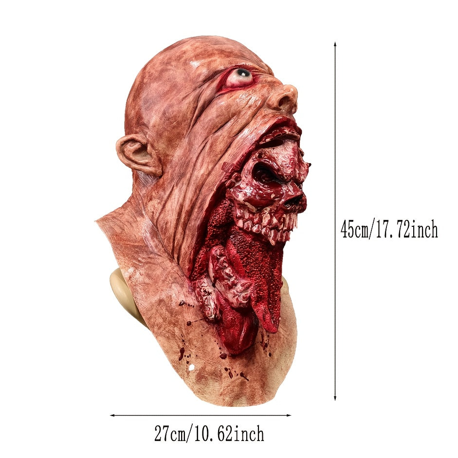 Realistic Horror Eating Head Latex Mask - Zombie Costume Party Mask with Bloody Teeth & Red Eyes, Halloween, Carnival - Non-Electric Horror Headpiece for Haunted Houses, Role-Playing Games - Easy Application & Removal, Hallow