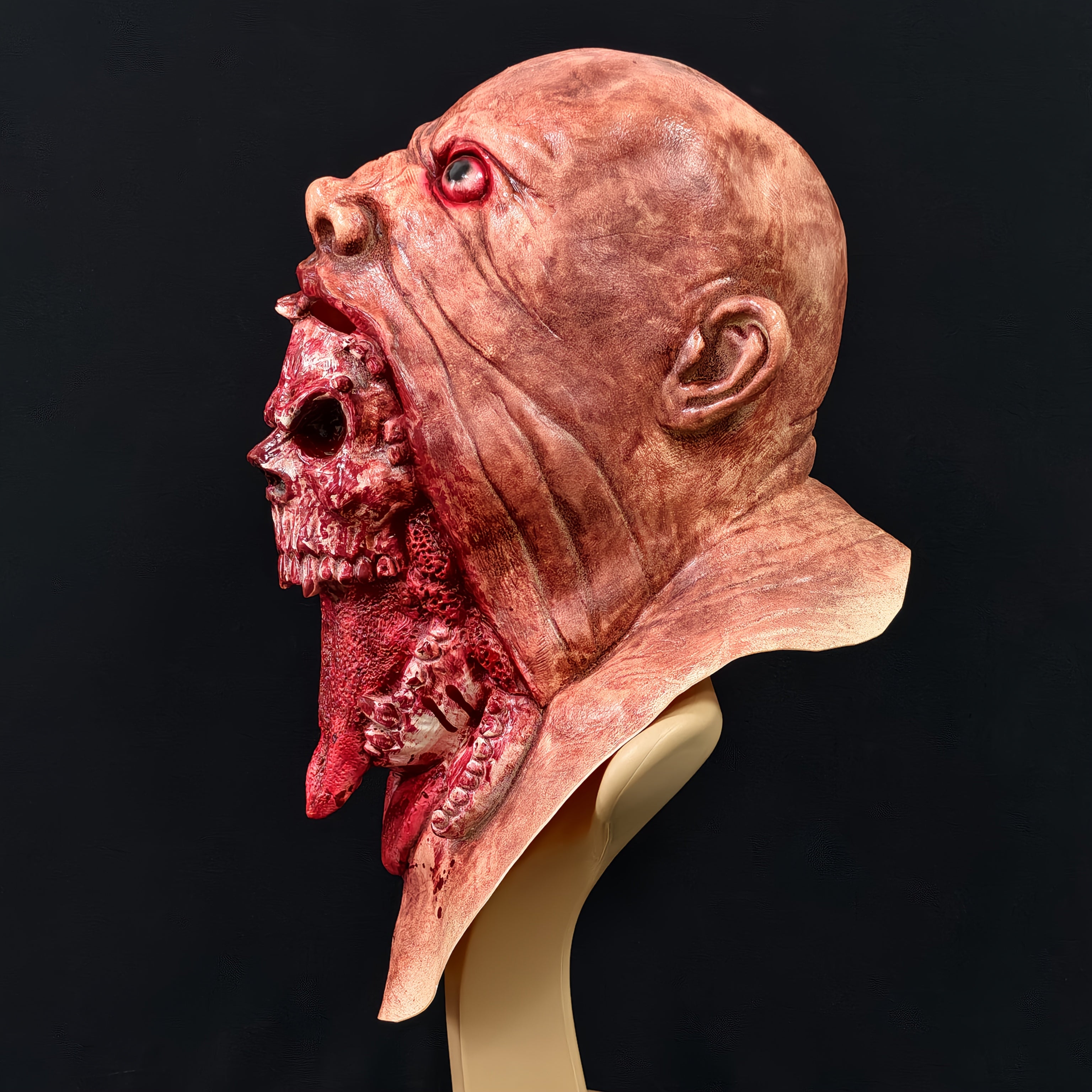 Realistic Horror Eating Head Latex Mask - Zombie Costume Party Mask with Bloody Teeth & Red Eyes, Halloween, Carnival - Non-Electric Horror Headpiece for Haunted Houses, Role-Playing Games - Easy Application & Removal, Hallow