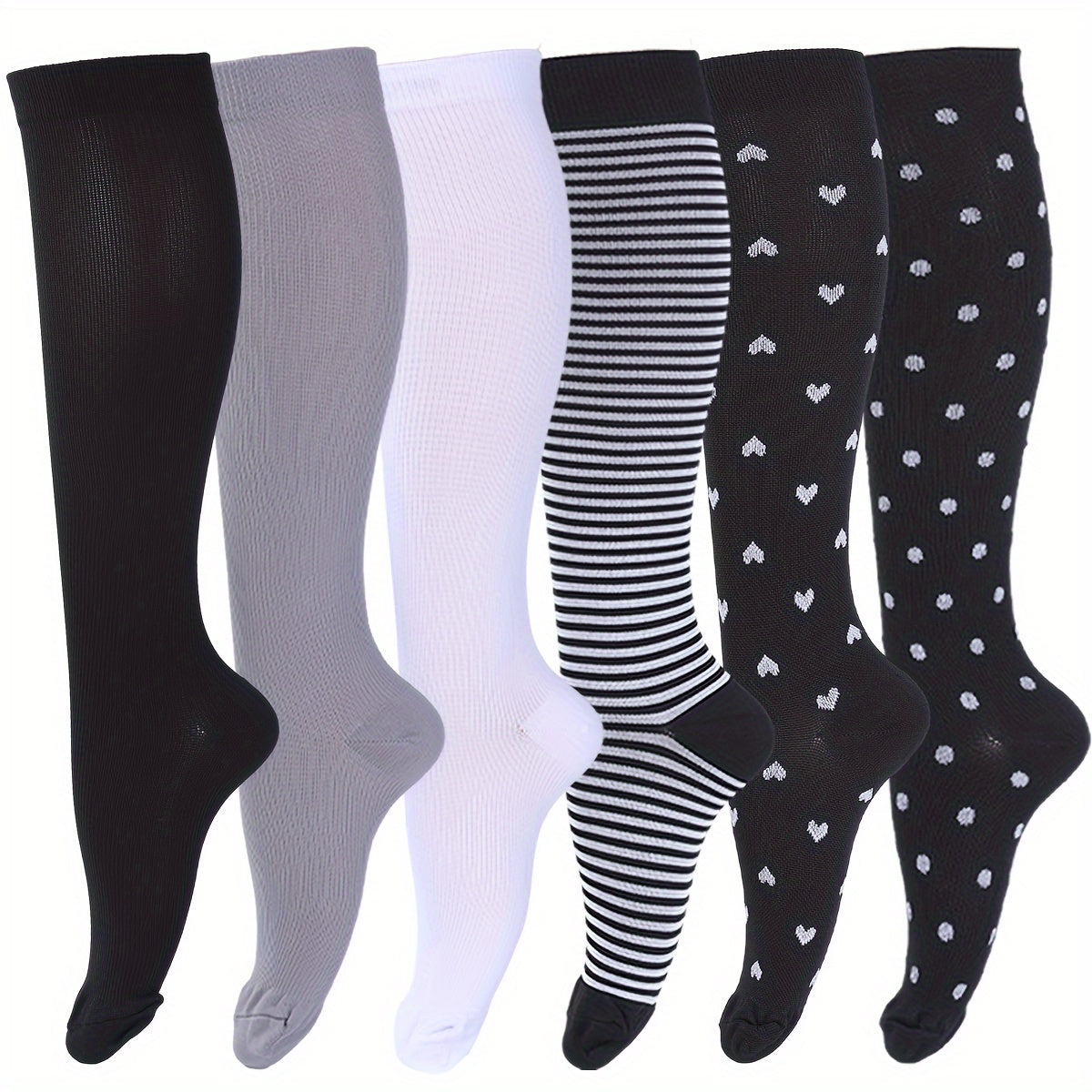 Set 6 Paia Calze a Compressione 15-20mmHg - Calzini Graduati Unisex