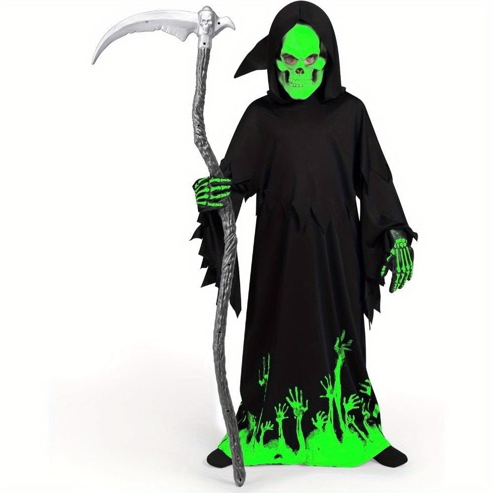 SYNCFUN Glow in the Dark Grim Reaper Costume for Boys, Halloween Costumes for Kids, Boys