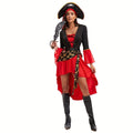 Costume Pirata Donna Rosso – Vestito Halloween con Cintura e Cappello