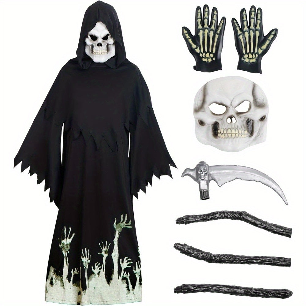 SYNCFUN Glow in the Dark Grim Reaper Costume for Boys, Halloween Costumes for Kids, Boys