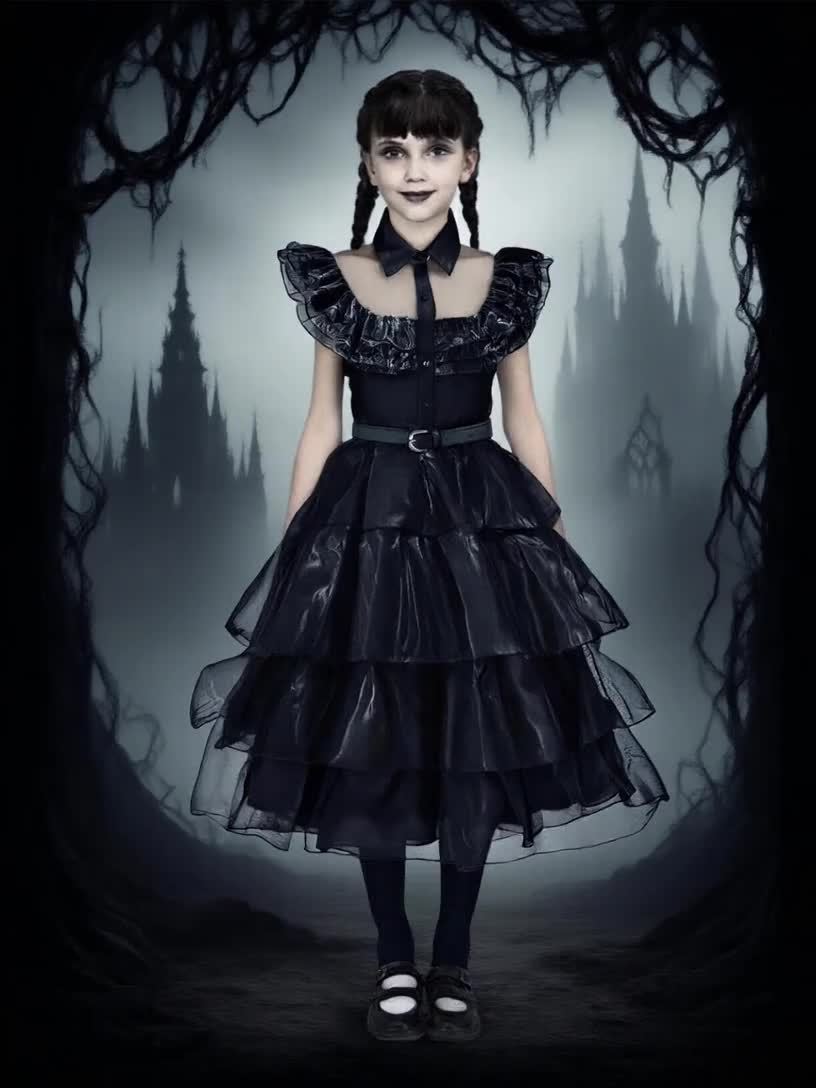 Girls Black Vampire Princess Tutu Dress Cosplay Costumes Gift Halloween